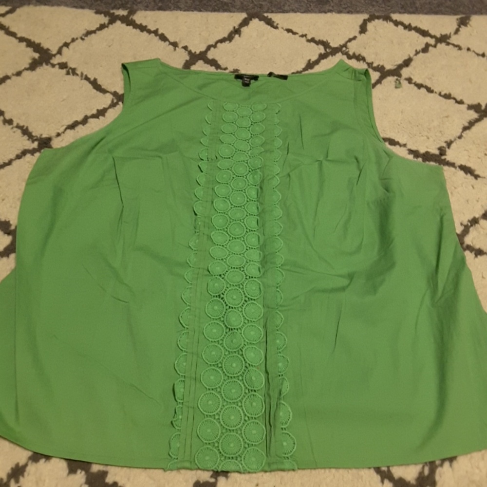 Talbots Green Sleeveless Lace-Trim Blouse